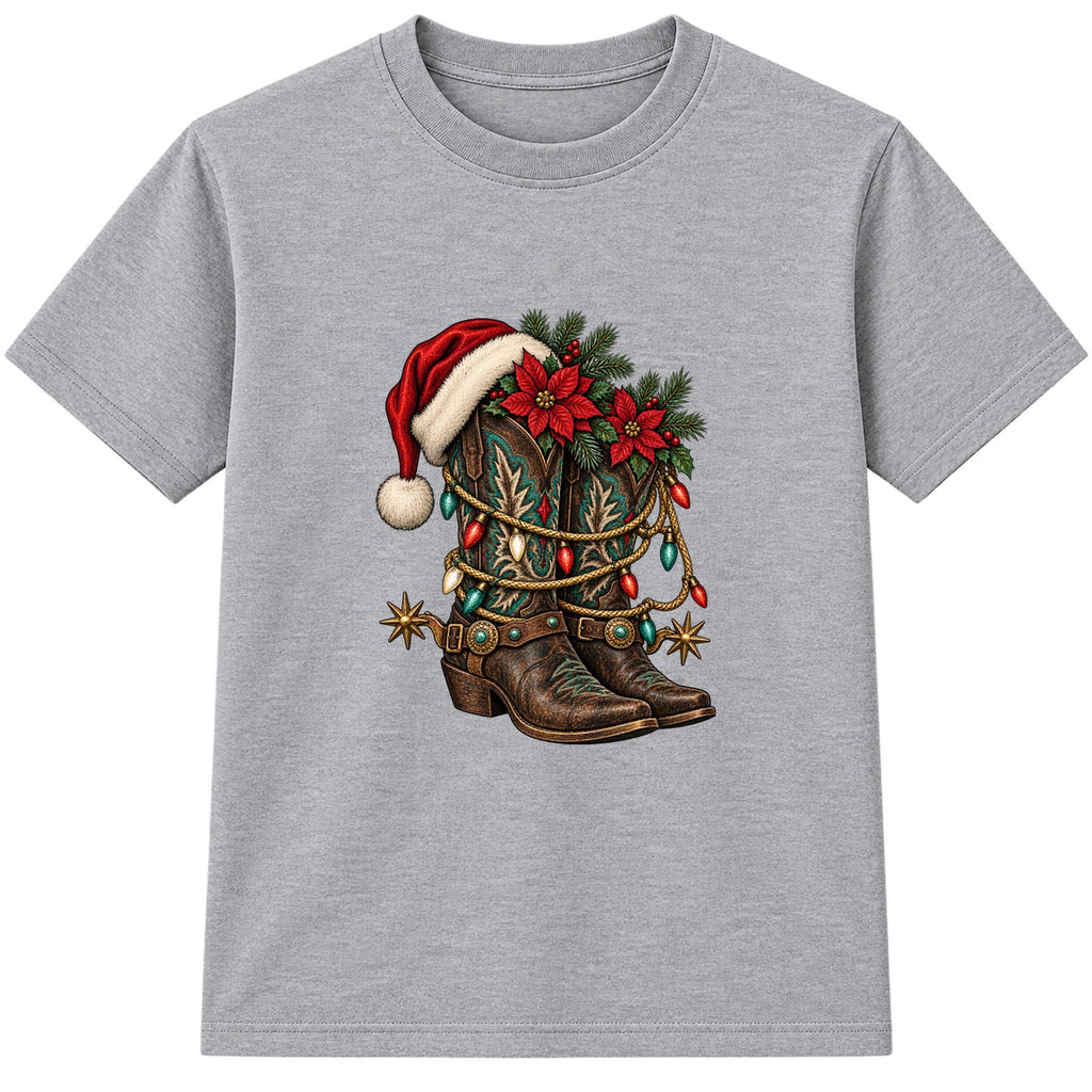 Western Christmas Boots adult Christmas t-shirt - Heather Grey