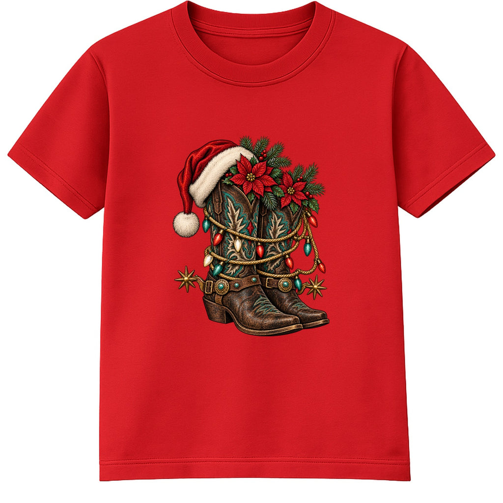 Western Christmas Boots adult Christmas t-shirt - Red