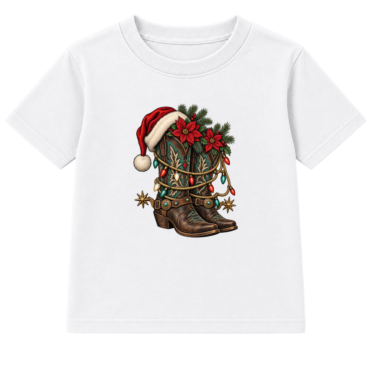 Western Christmas Boots adult Christmas t-shirt - White