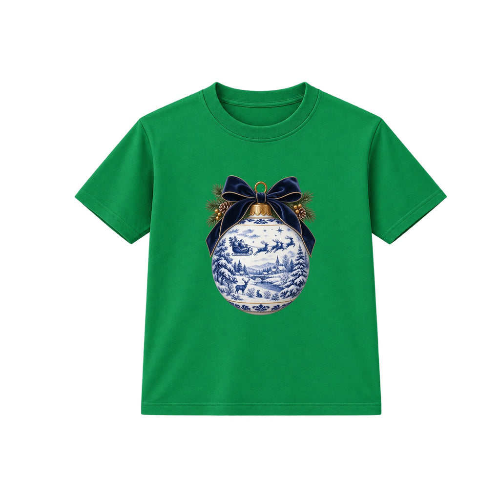 Blue Toile Bauble adult Christmas t-shirt - Green
