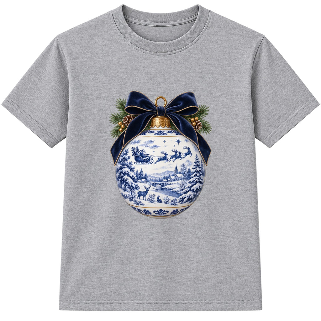 Blue Toile Bauble adult Christmas t-shirt - Heather Grey