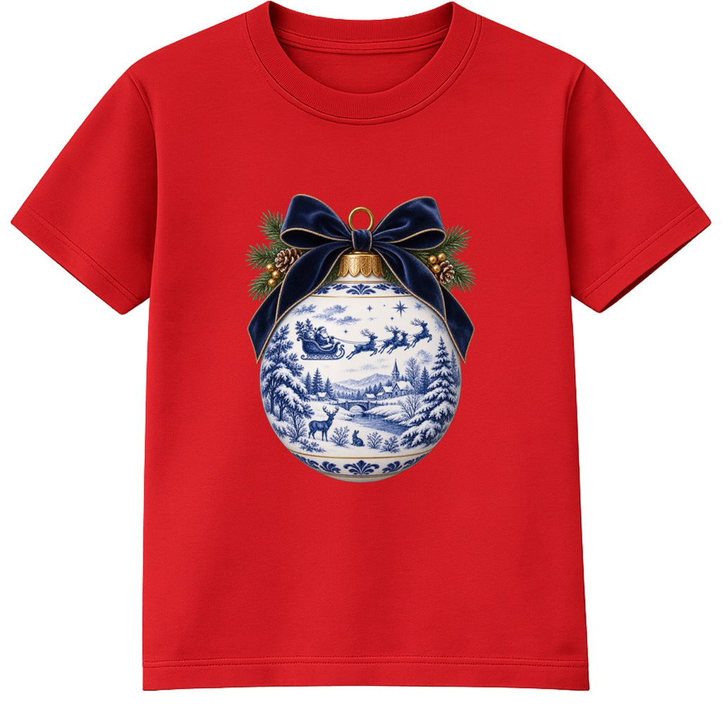 Blue Toile Bauble adult Christmas t-shirt - Red