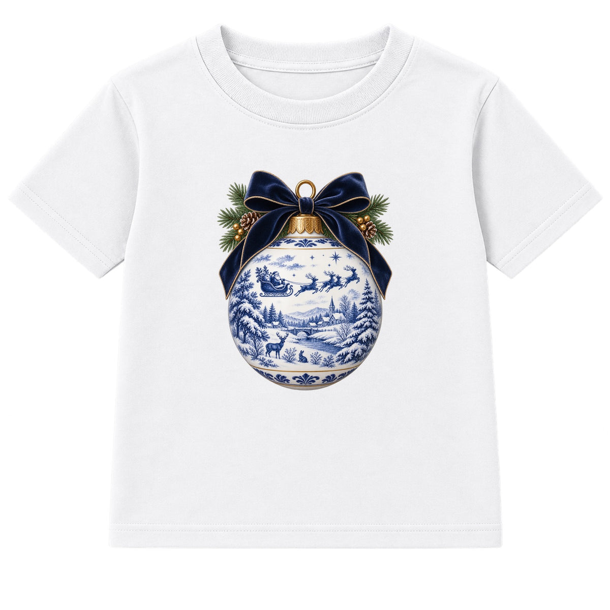 Blue Toile Bauble adult Christmas t-shirt - White