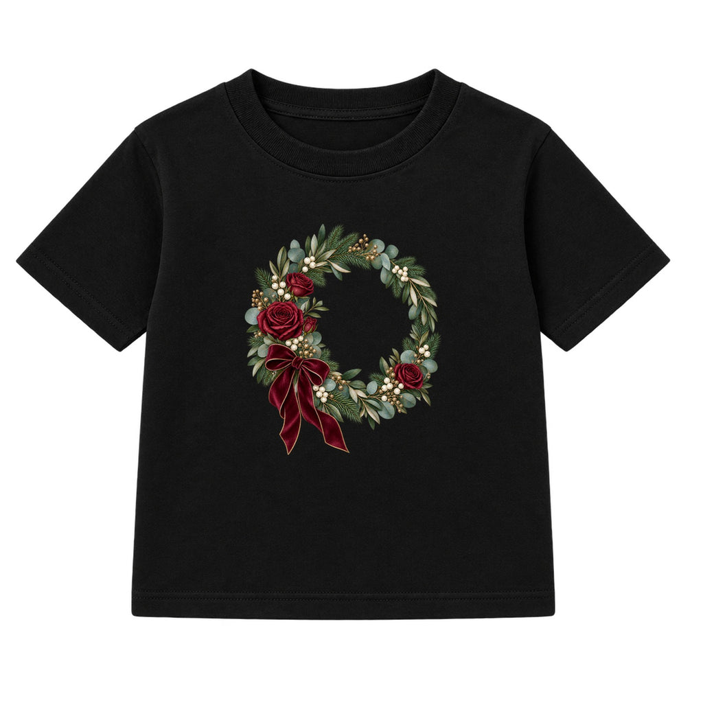 Burgundy Rose Wreath adult Christmas t-shirt - Black