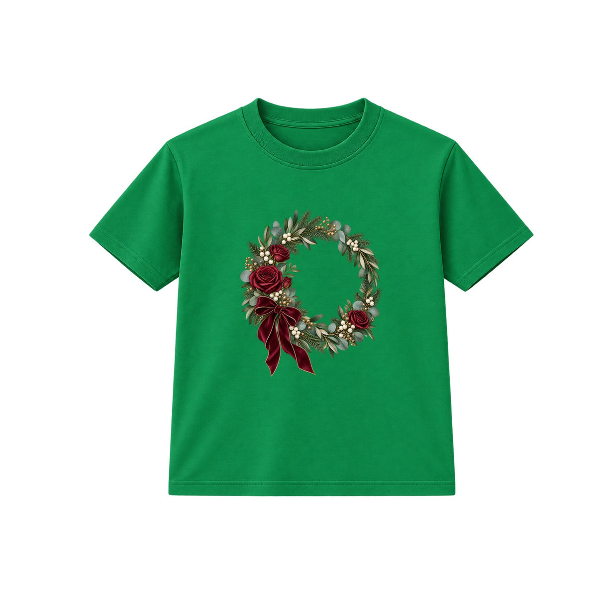 Burgundy Rose Wreath adult Christmas t-shirt - Green