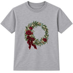 Burgundy Rose Wreath adult Christmas t-shirt - Heather Grey