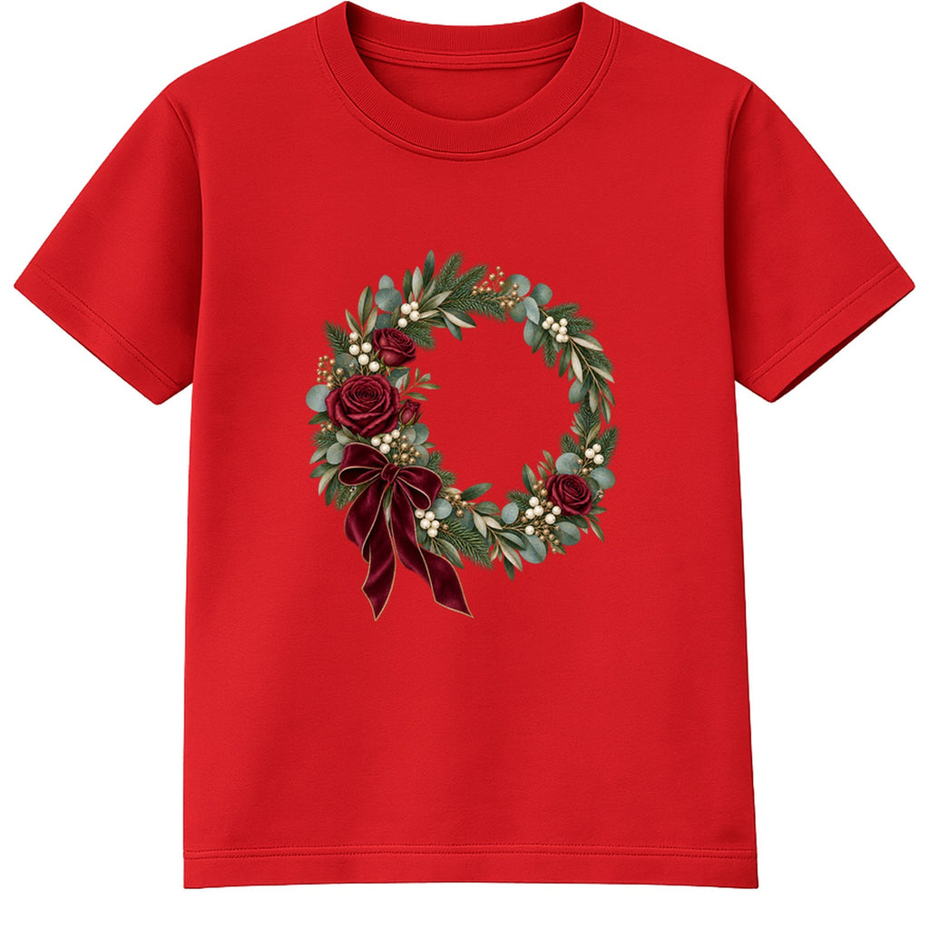 Burgundy Rose Wreath adult Christmas t-shirt - Red