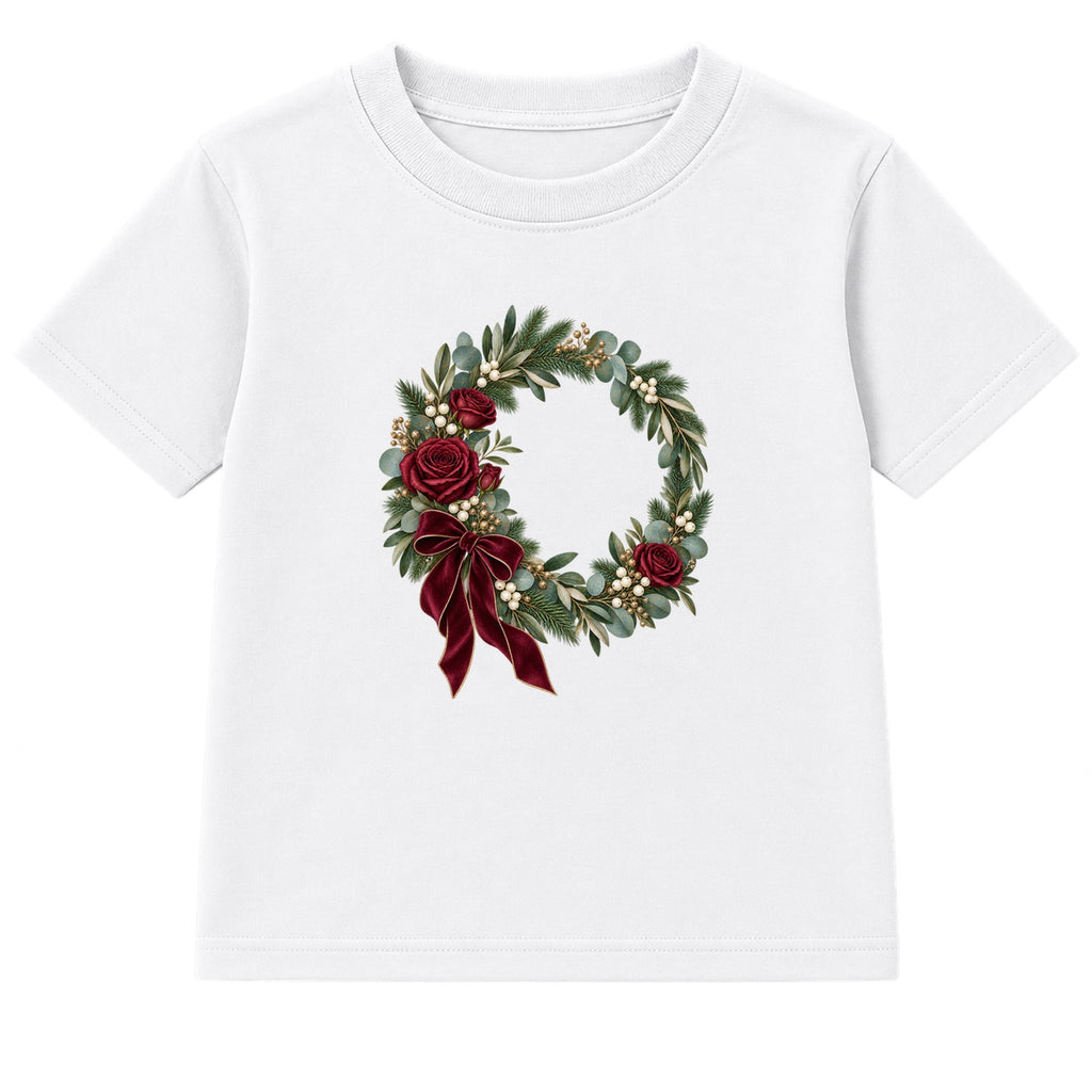 Burgundy Rose Wreath adult Christmas t-shirt - White