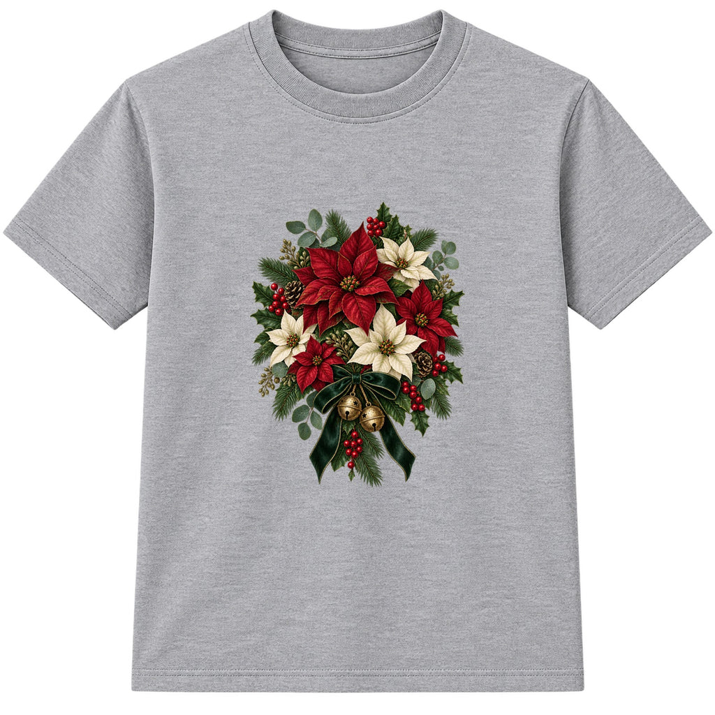 Poinsettia Bouquet adult Christmas t-shirt - Heather Grey