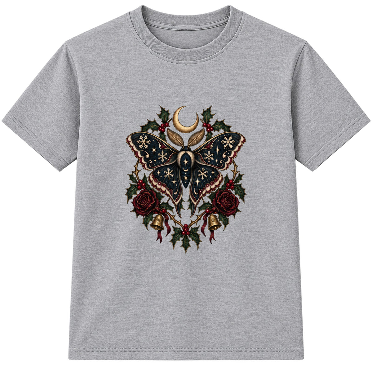 Gothic Christmas Moth adult Christmas t-shirt - Heather Grey