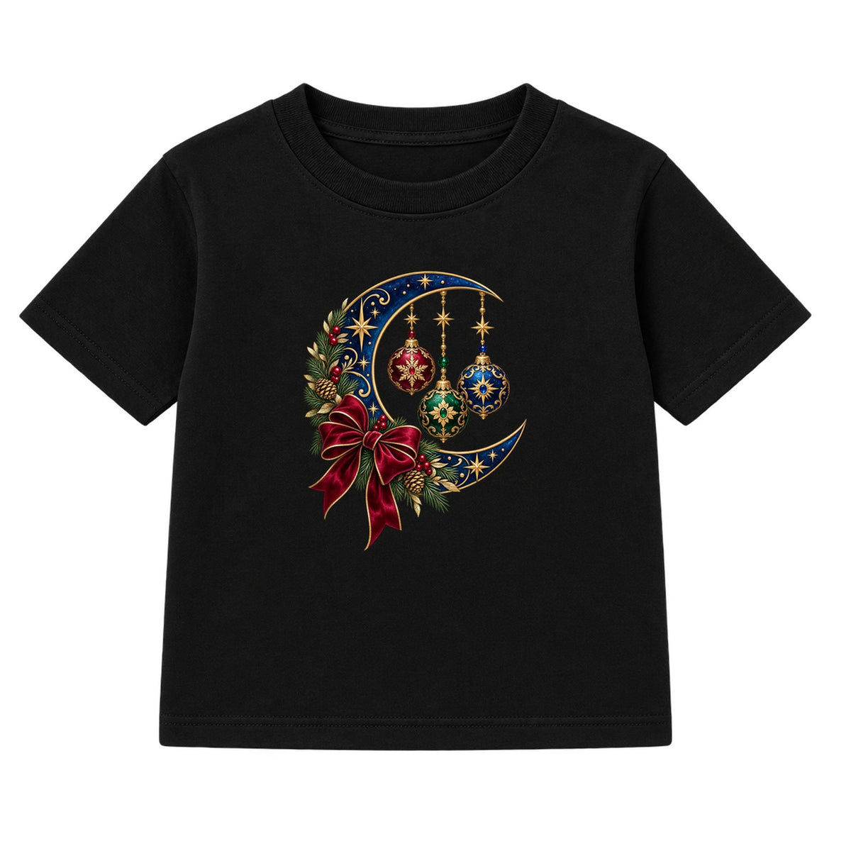 Celestial Christmas Moon adult Christmas t-shirt - Black