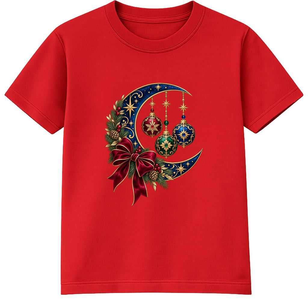 Celestial Christmas Moon adult Christmas t-shirt - Red