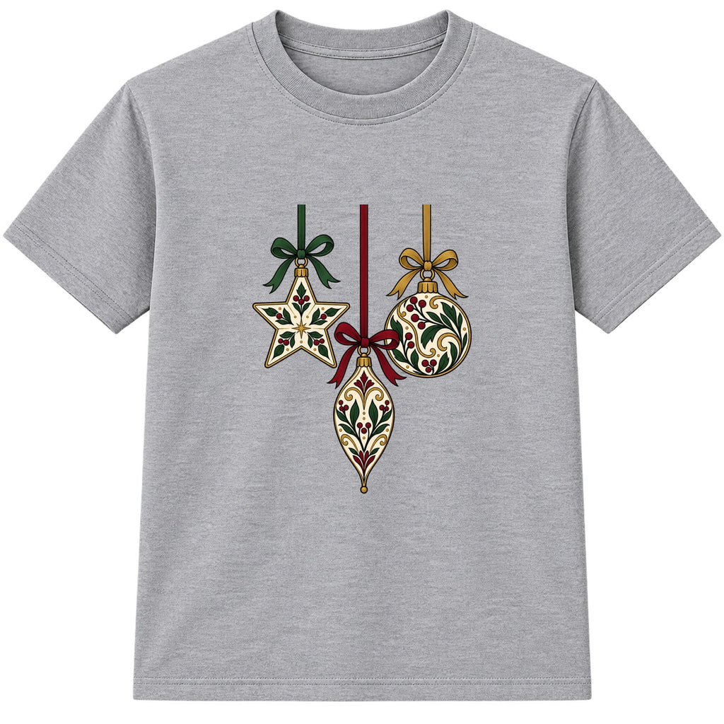 Botanical Baubles adult Christmas t-shirt - Heather Grey