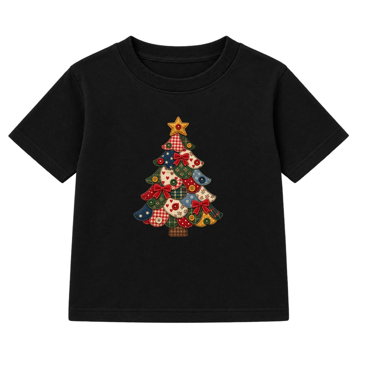 Patchwork Quilt Tree kids Christmas t-shirt - Black