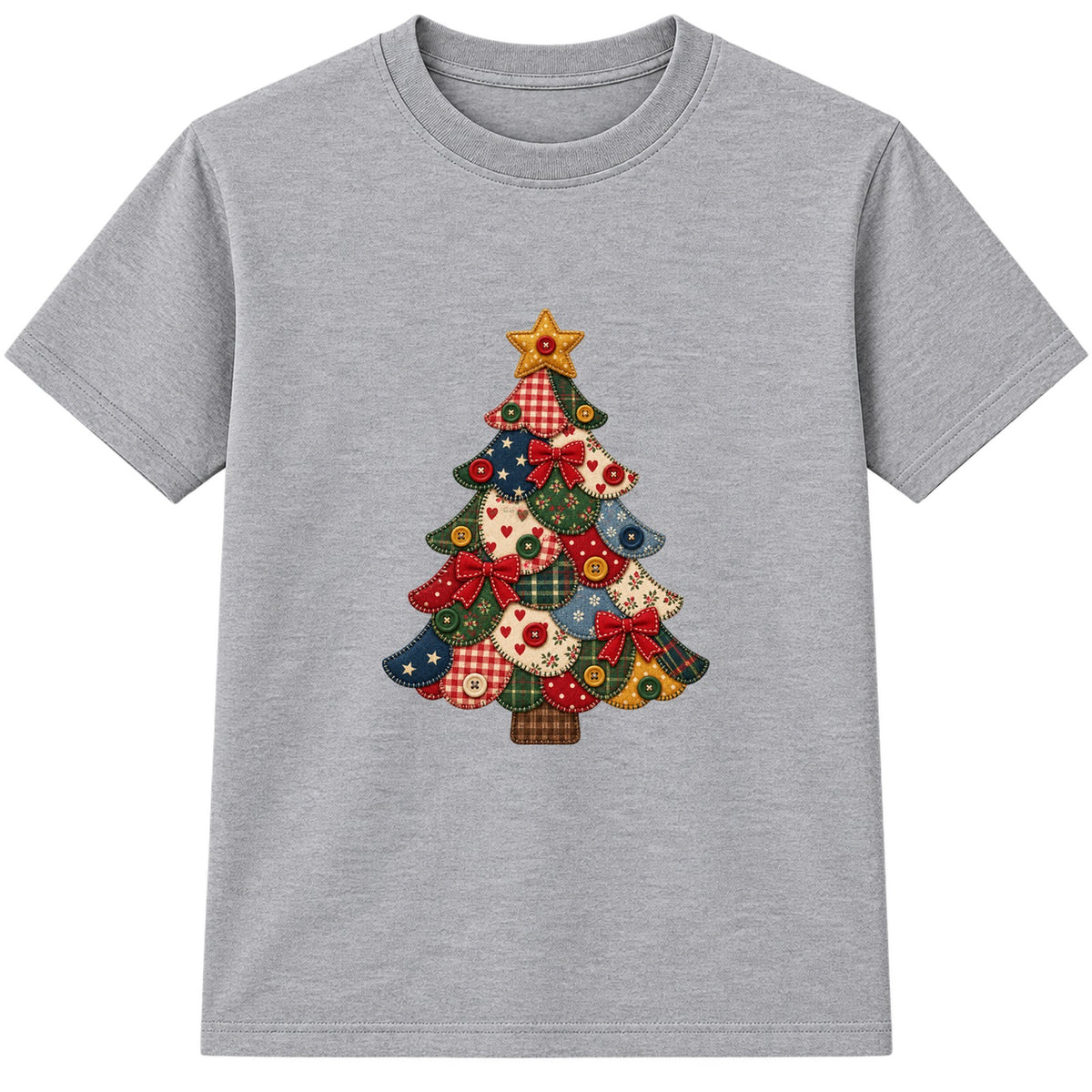 Patchwork Quilt Tree kids Christmas t-shirt - Heather Grey
