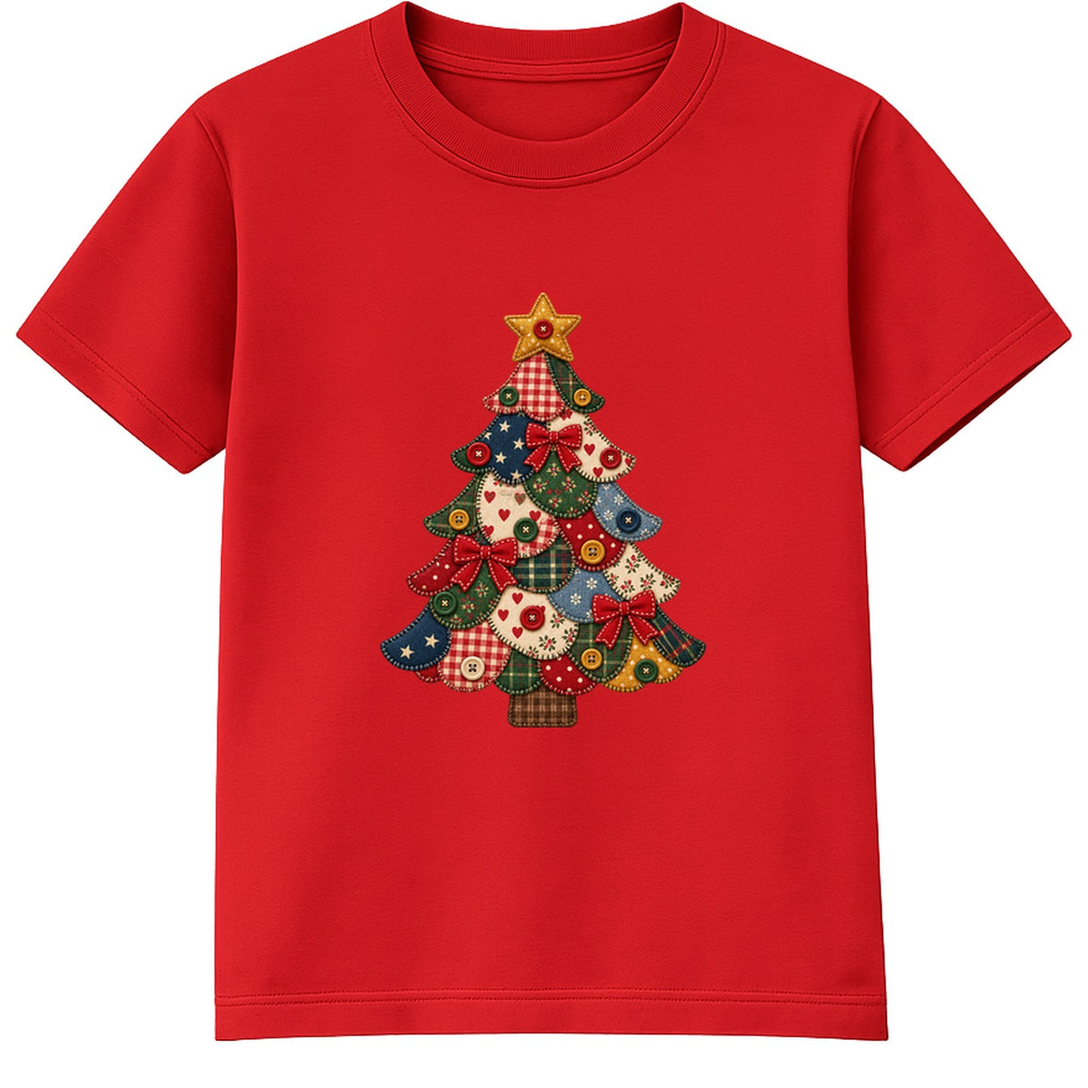 Patchwork Quilt Tree kids Christmas t-shirt - Red