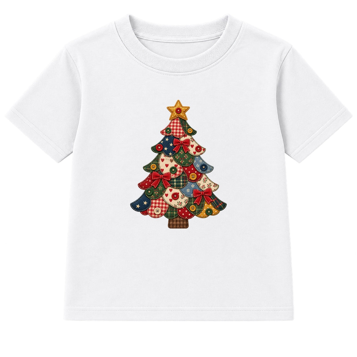 Patchwork Quilt Tree kids Christmas t-shirt - White