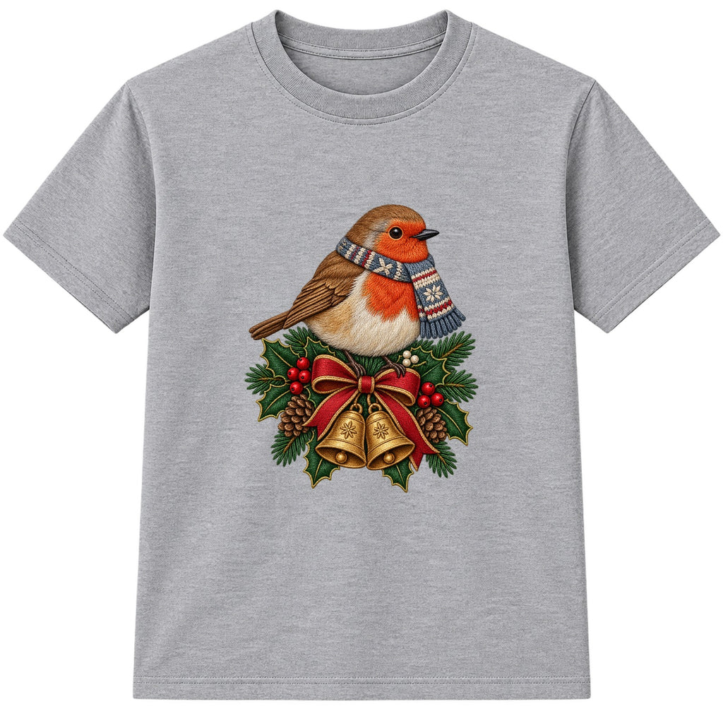 Christmas Robin adult Christmas t-shirt - Heather Grey