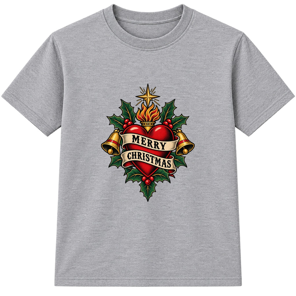 Merry Christmas Heart adult Christmas t-shirt - Heather Grey