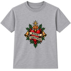 Merry Christmas Heart adult Christmas t-shirt - Heather Grey