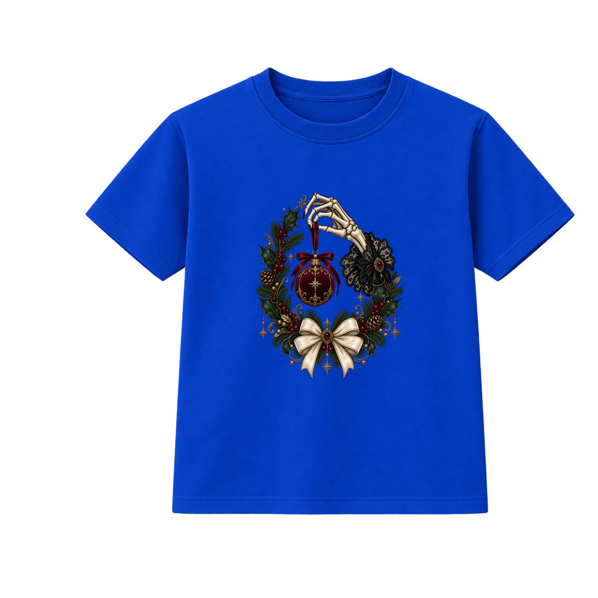 Skeleton Hand Bauble adult Christmas t-shirt - Blue