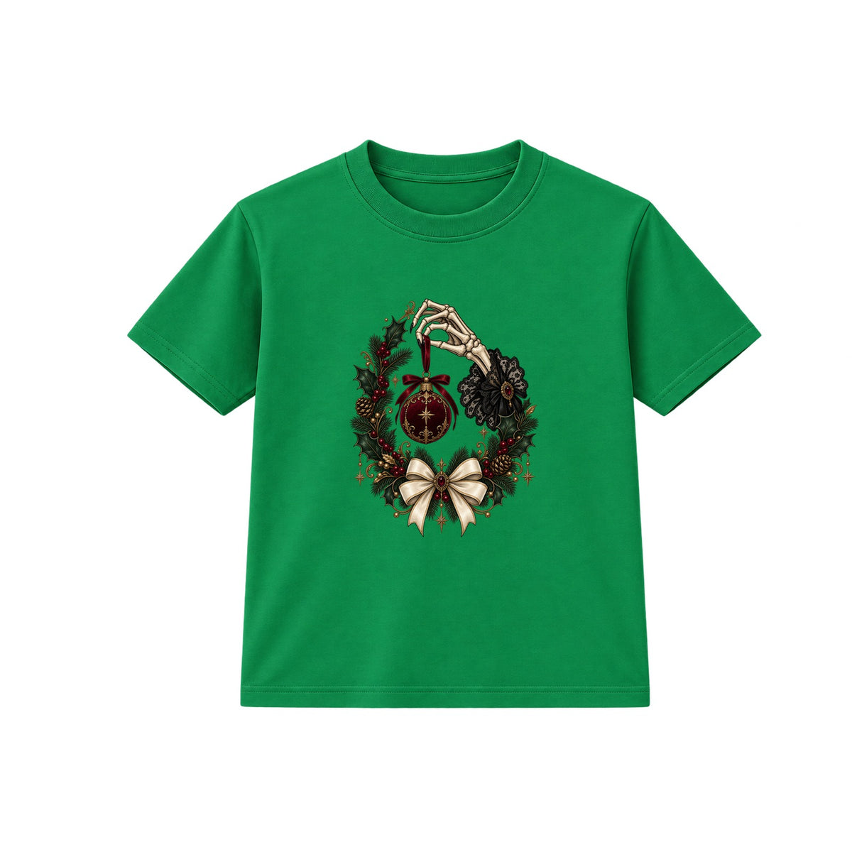 Skeleton Hand Bauble adult Christmas t-shirt - Green