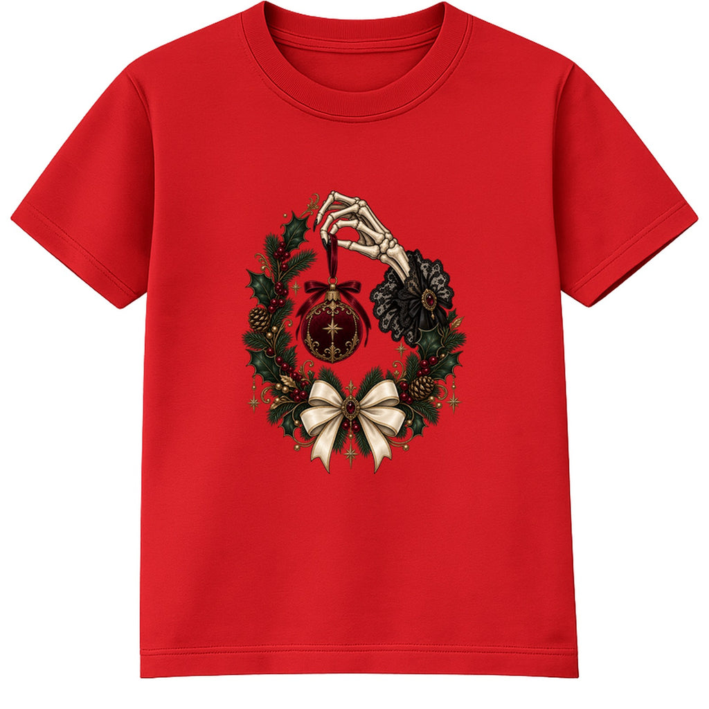 Skeleton Hand Bauble adult Christmas t-shirt - Red