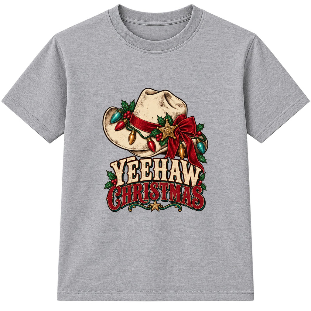 Yeehaw Christmas adult Christmas t-shirt - Heather Grey
