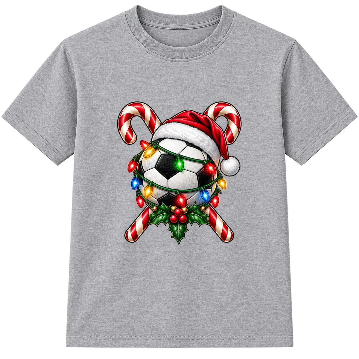 Santa Hat Football kids Christmas t-shirt - Heather Grey