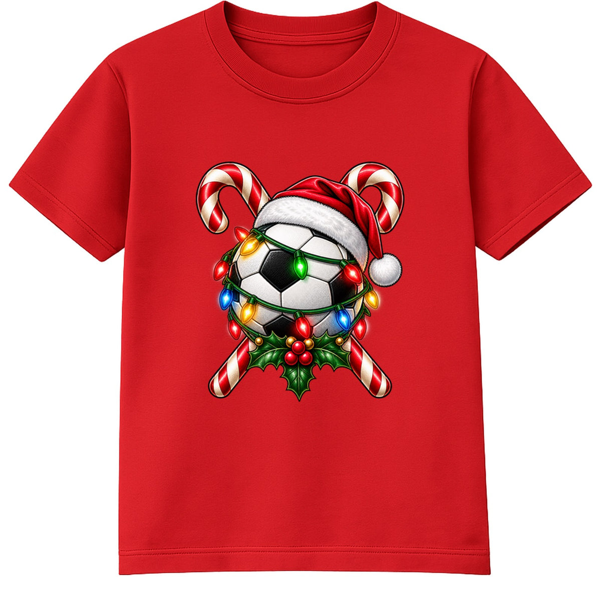 Santa Hat Football kids Christmas t-shirt - Red
