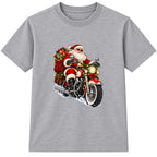 Biker Santa adult Christmas t-shirt - Heather Grey