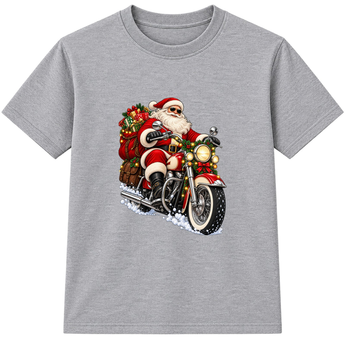 Biker Santa adult Christmas t-shirt - Heather Grey