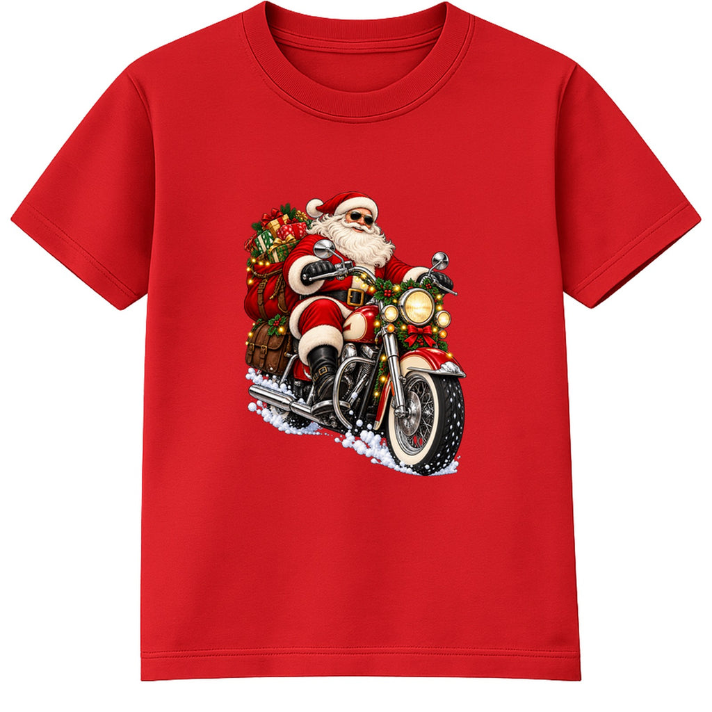 Biker Santa adult Christmas t-shirt - Red