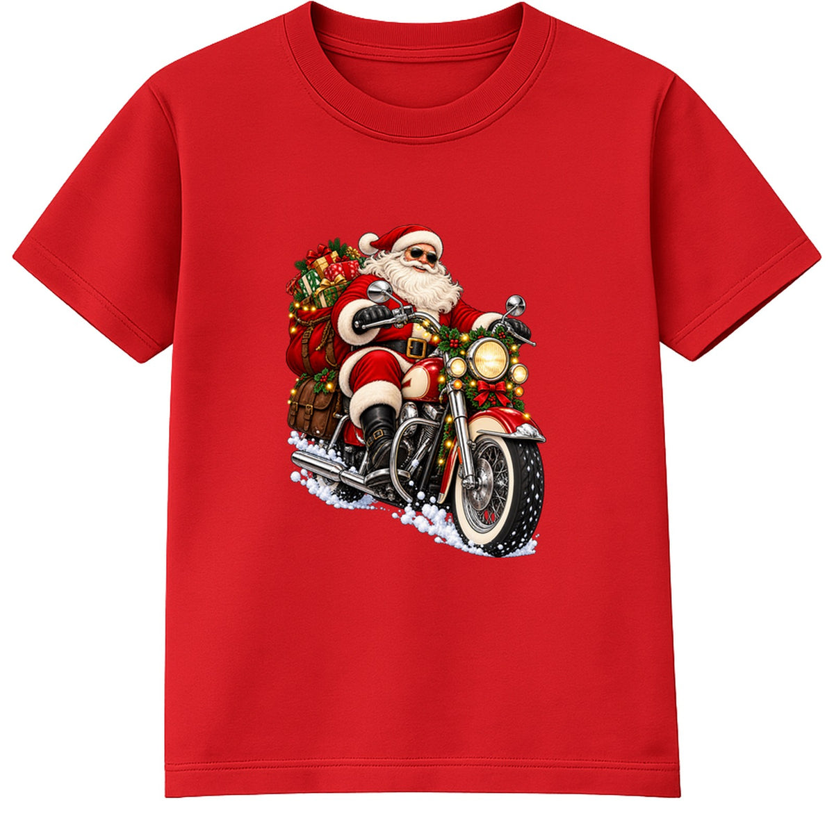 Biker Santa adult Christmas t-shirt - Red