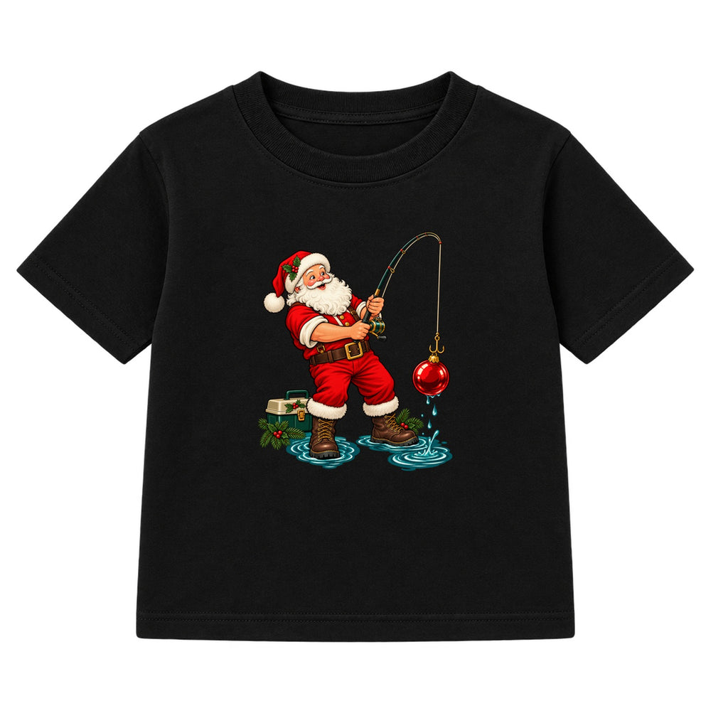 Fishing Santa adult Christmas t-shirt - Black