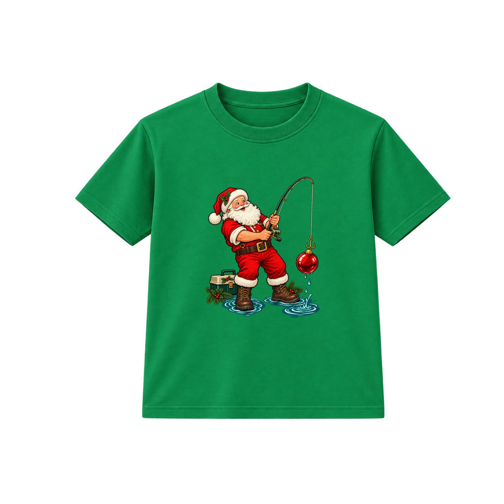 Fishing Santa adult Christmas t-shirt - Green