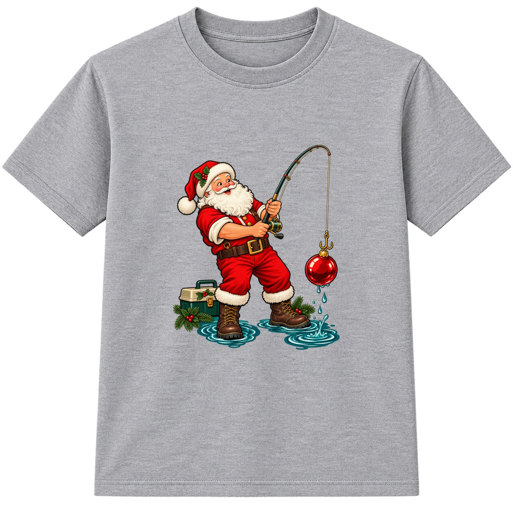 Fishing Santa adult Christmas t-shirt - Heather Grey