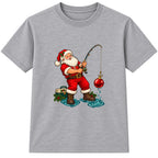 Fishing Santa adult Christmas t-shirt - Heather Grey