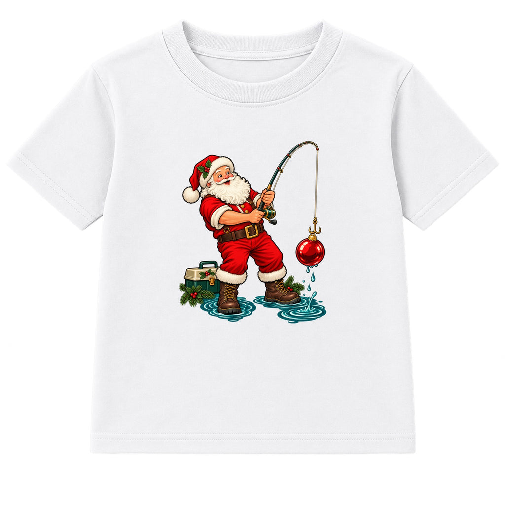 Fishing Santa adult Christmas t-shirt - White