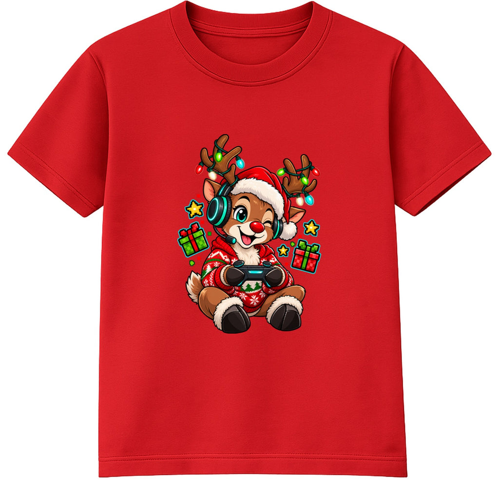 Gamer Reindeer kids Christmas t-shirt - Red