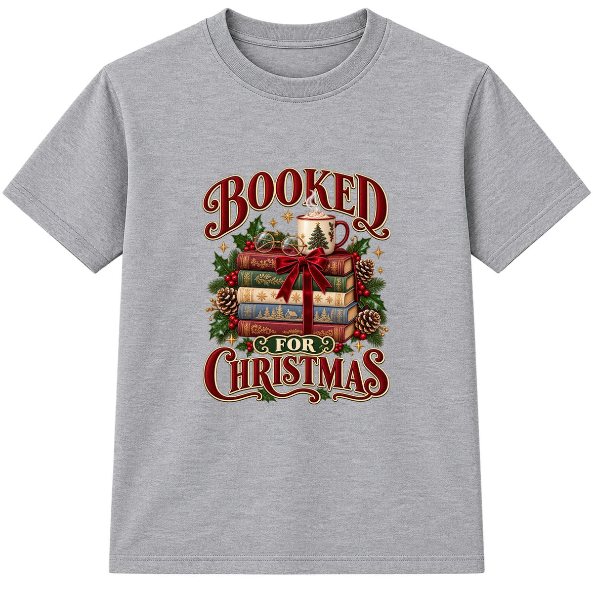 Booked For Christmas adult Christmas t-shirt - Heather Grey