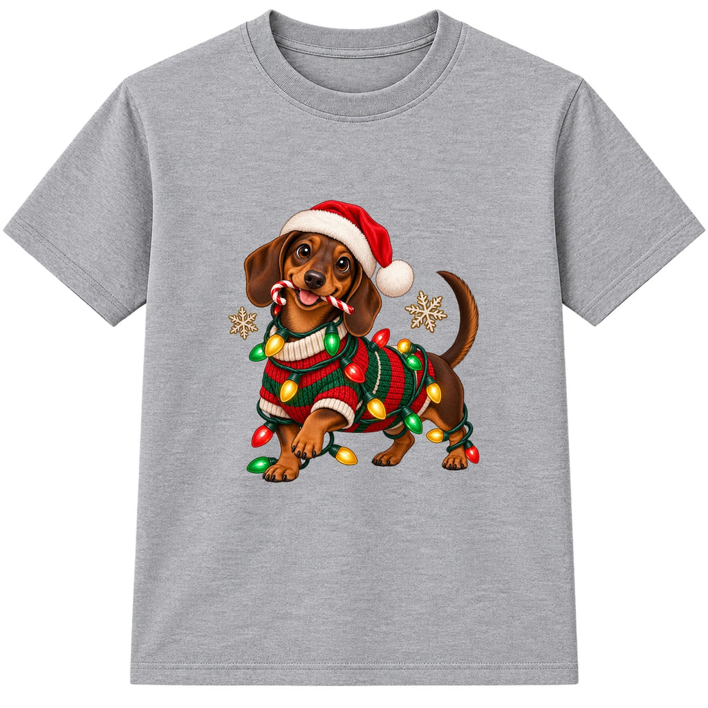 Christmas Dachshund adult Christmas t-shirt - Heather Grey