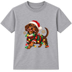 Christmas Dachshund adult Christmas t-shirt - Heather Grey