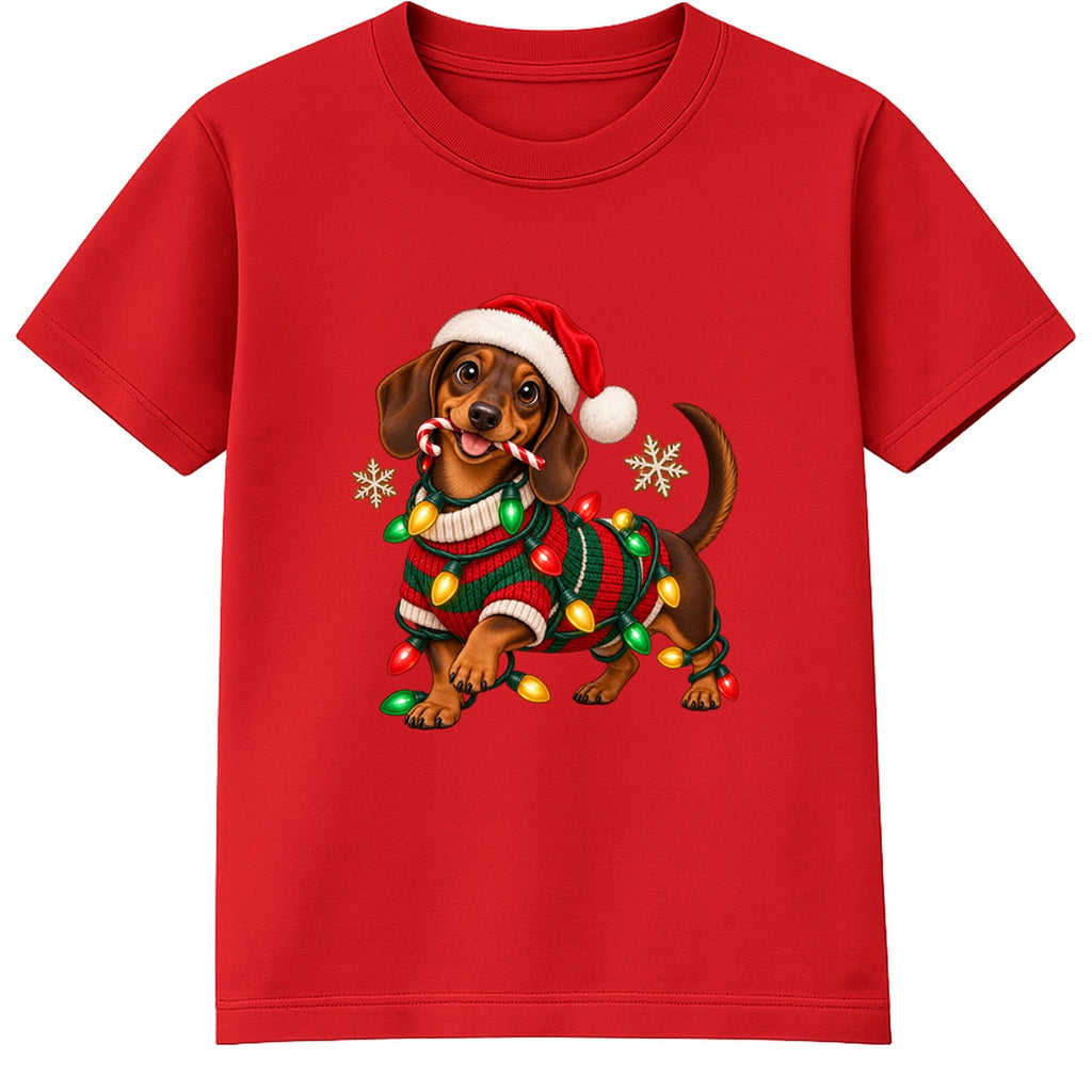 Christmas Dachshund adult Christmas t-shirt - Red