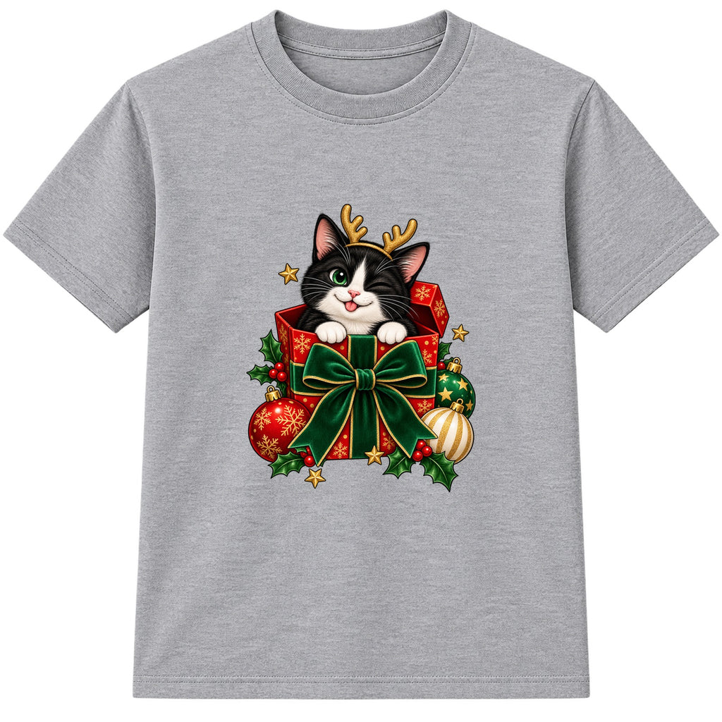 Tuxedo Cat Gift adult Christmas t-shirt - Heather Grey