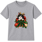 Tuxedo Cat Gift adult Christmas t-shirt - Heather Grey