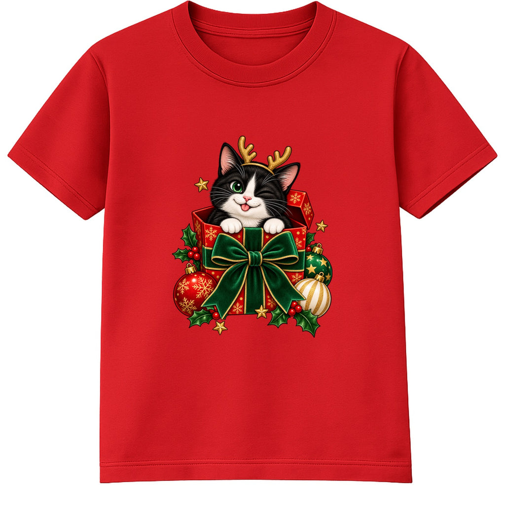 Tuxedo Cat Gift adult Christmas t-shirt - Red