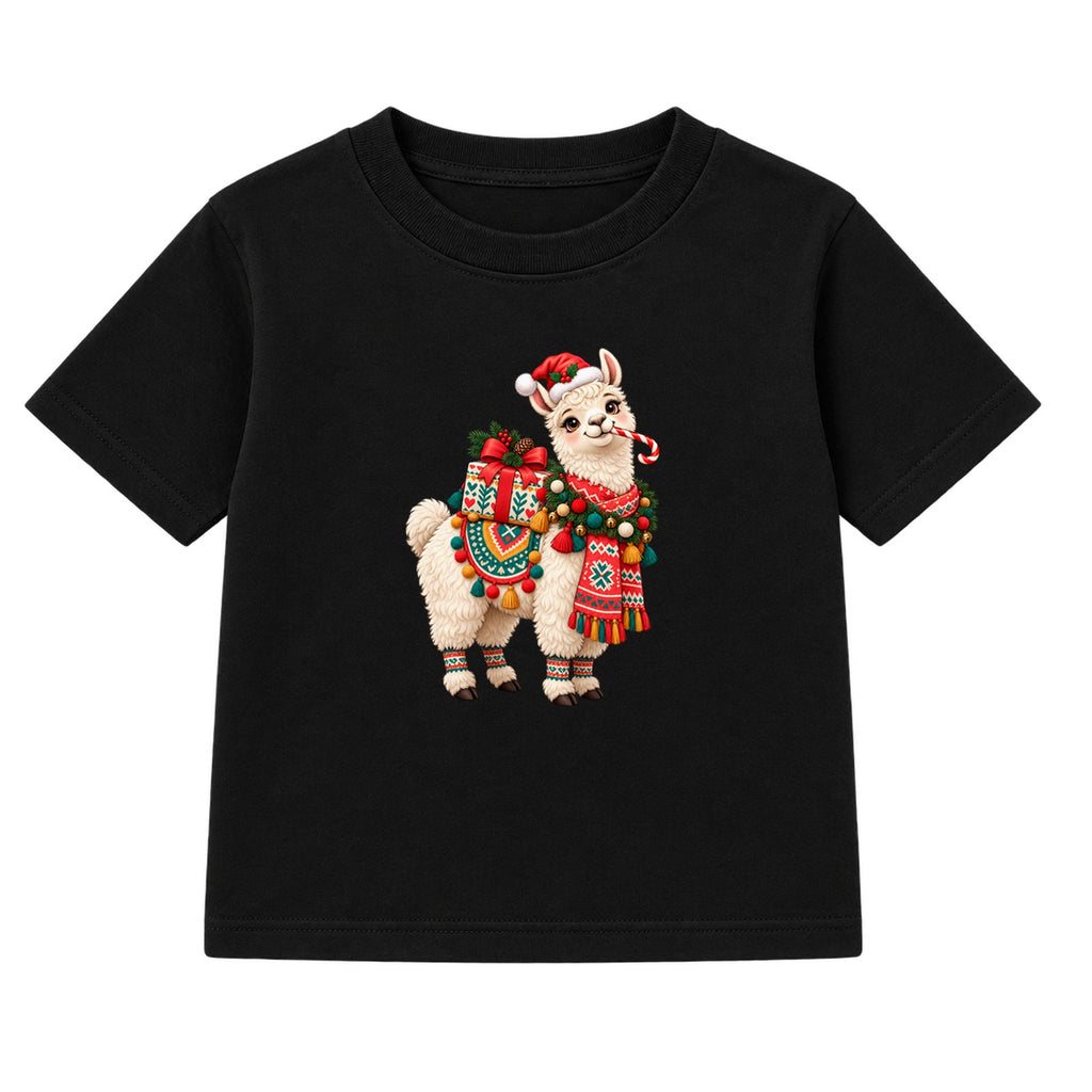 Festive Llama kids Christmas t-shirt - Black