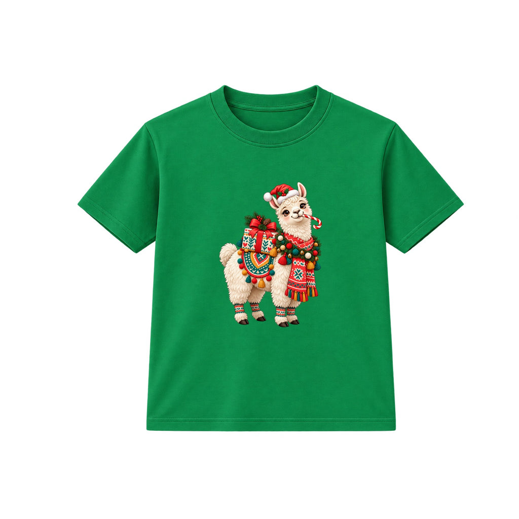 Festive Llama kids Christmas t-shirt - Green