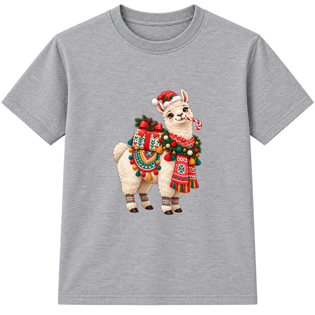 Festive Llama kids Christmas t-shirt - Heather Grey